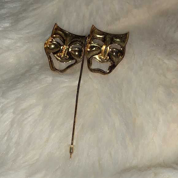 Vintage 80s Theatre masks stick pin brooch - Picture 5 of 8